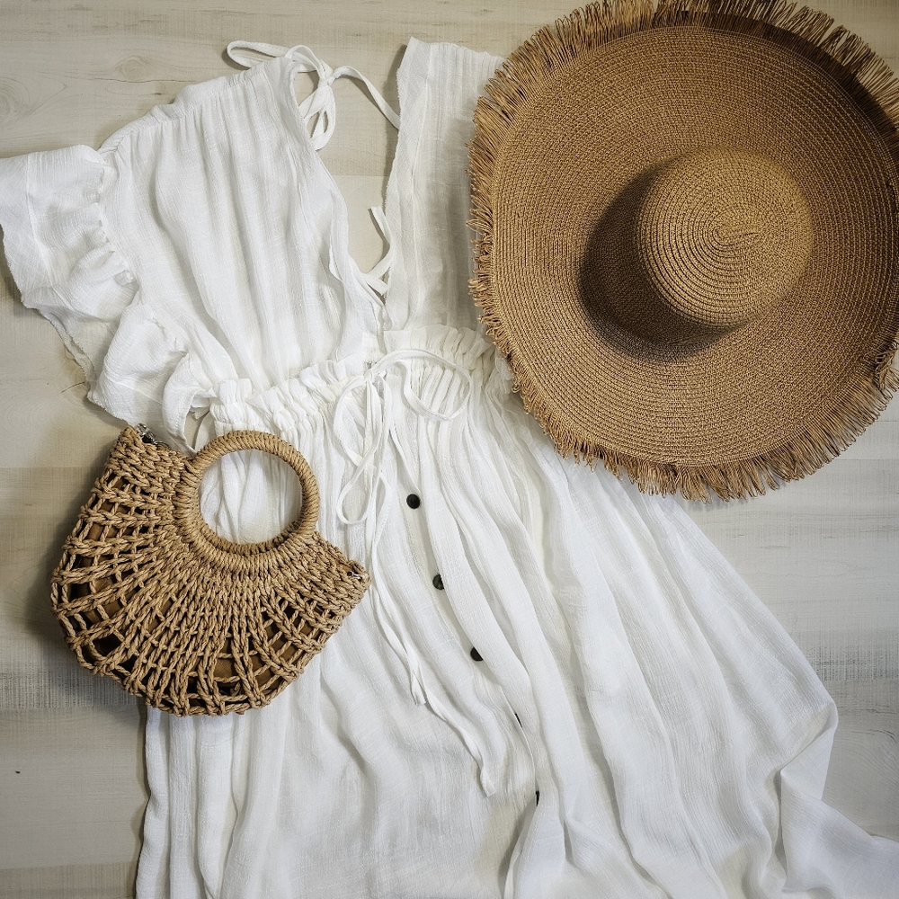 New Boho Gauze Maxi Cover Up Flowy Dress White - Picture 11 of 13